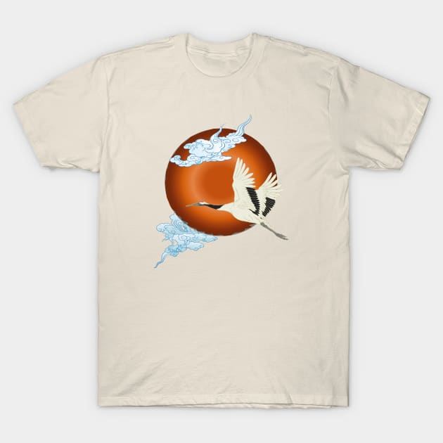 Japanese flying crane T-Shirt by Blacklinesw9